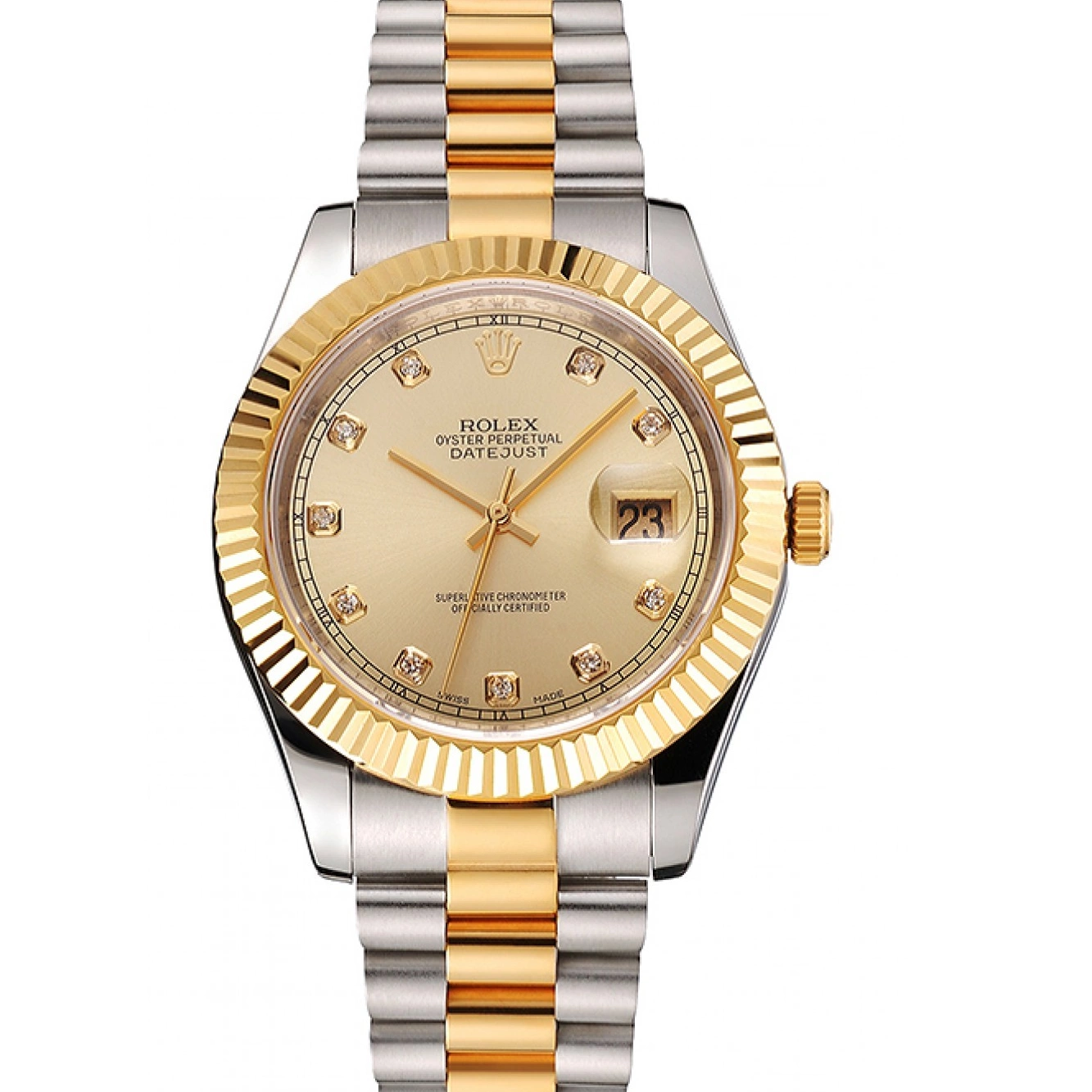 Tone Bracelet Case Two Dial Datejust Stainless Rolex Swiss And Bezel Steel Gold 0727